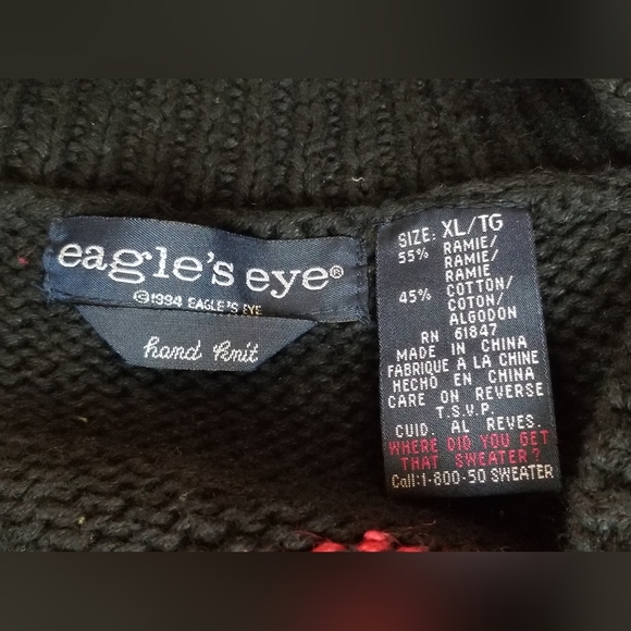 1994 Eagle's Eye Hand Knit Christmas Cardigan Office Sweater XL Teddy Bear Angel - Picture 13 of 13